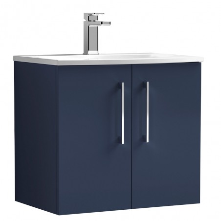 Arno 600mm Wall Hung 2 Door Vanity Unit & Curved Ceramic Basin - Midnight Blue