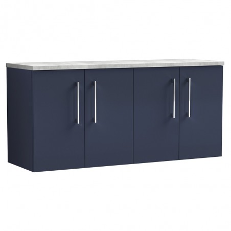 Arno 1200mm Wall Hung 4 Door Vanity Unit & Laminate Worktop - Midnight Blue/Bellato Grey