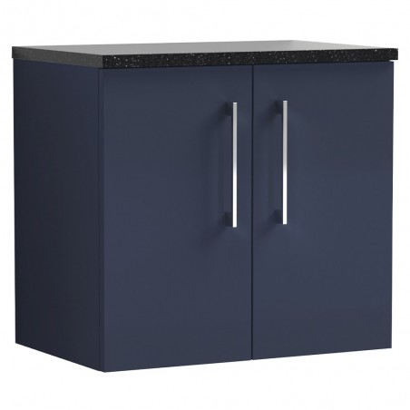 Arno 600mm Wall Hung 2 Door Vanity Unit & Laminate Worktop - Midnight Blue/Sparkle Black