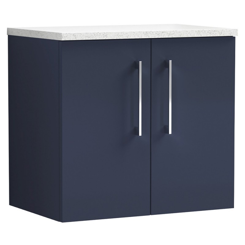 Arno 600mm Wall Hung 2 Door Vanity Unit & Laminate Worktop - Midnight Blue/Sparkle White Arno 600mm Wall Hung 2 Door Vanity Unit & Laminate Worktop - Midnight Blue/Sparkle White