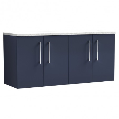 Arno 1200mm Wall Hung 4 Door Vanity Unit & Laminate Worktop - Midnight Blue/Sparkle White