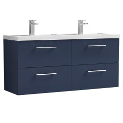 Arno 1200mm Wall Hung 4 Drawer Vanity Unit & Double Polymarble Basin - Midnight Blue