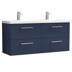 Arno 1200mm Wall Hung 4 Drawer Vanity Unit & Double Ceramic Basin - Midnight Blue