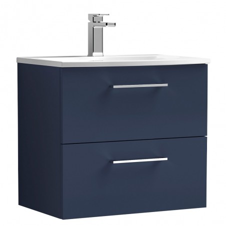 Arno 600mm Wall Hung 2 Drawer Vanity Unit & Curved Ceramic Basin - Midnight Blue