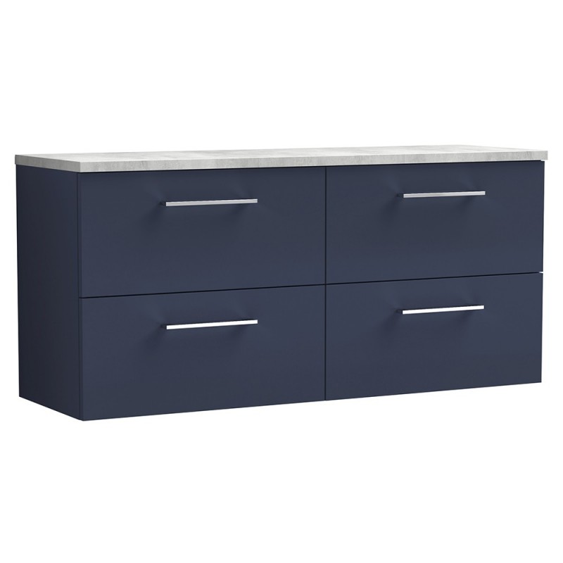 Arno 1200mm Wall Hung 4 Drawer Vanity Unit & Laminate Worktop - Midnight Blue/Bellato Grey