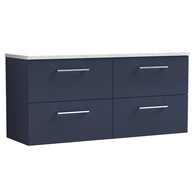 Arno 1200mm Wall Hung 4 Drawer Vanity Unit & Laminate Worktop - Midnight Blue/Sparkle White Arno 1200mm Wall Hung 4 Drawer Vanity Unit & Laminate Worktop - Midnight Blue/Sparkle White