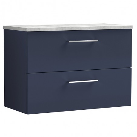 Arno 800mm Wall Hung 2 Drawer Vanity Unit & Laminate Worktop - Midnight Blue/Bellato Grey