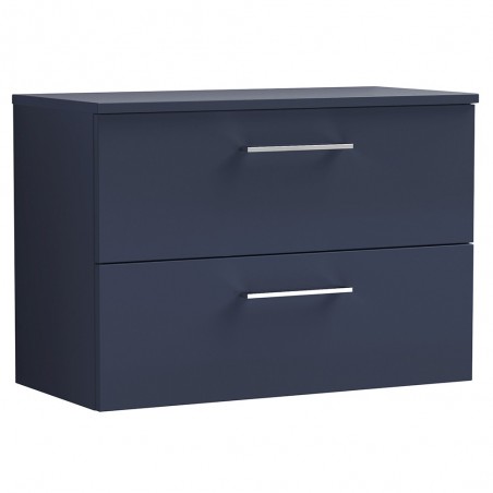 Arno 800mm Wall Hung 2 Drawer Vanity Unit & Worktop - Midnight Blue
