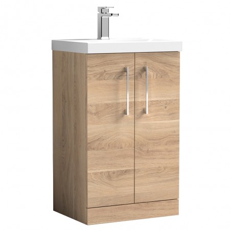 Arno 500mm Freestanding 2 Door Vanity Unit & Mid-Edge Ceramic Basin - Bleached Oak