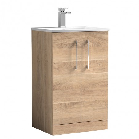 Arno 500mm Freestanding 2 Door Vanity Unit & Curved Ceramic Basin - Bleached Oak