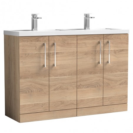 Arno 1200mm Freestanding 4 Door Vanity Unit & Double Basin - Bleached Oak