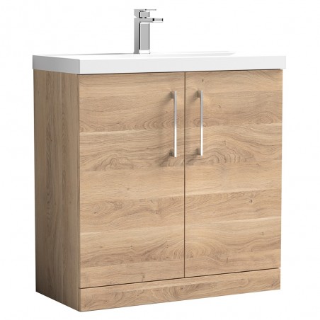 Arno 800mm Freestanding 2 Door Vanity Unit & Mid-Edge Ceramic Basin - Bleached Oak