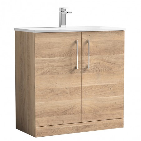 Arno 800mm Freestanding 2 Door Vanity Unit & Curved Ceramic Basin - Bleached Oak