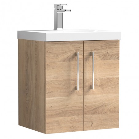 Arno 500mm Wall Hung 2 Door Vanity Unit & Thin-Edge Ceramic Basin - Bleached Oak