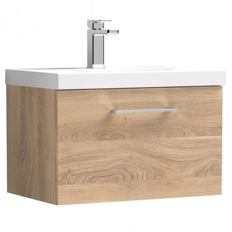 Arno 600mm Wall Hung Single Drawer Vanity Unit & Mid-Edge Ceramic Basin - Bleached Oak