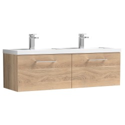 Arno 1200mm Wall Hung 2 Drawer Vanity Unit & Double Polymarble Basin - Bleached Oak