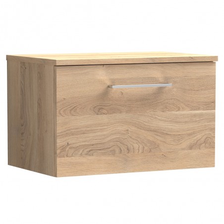 Arno 600mm Wall Hung Single Drawer Vanity Unit & Worktop - Bleached Oak