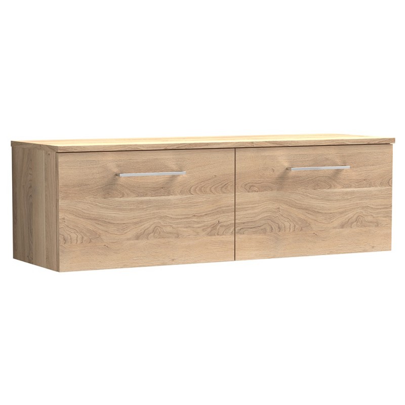 Arno 1200mm Wall Hung 2 Drawer Vanity Unit & Worktop - Bleached Oak Arno 1200mm Wall Hung 2 Drawer Vanity Unit & Worktop - Bleached Oak