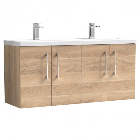 Arno 1200mm Wall Hung 4 Door Vanity Unit & Double Ceramic Basin - Bleached Oak