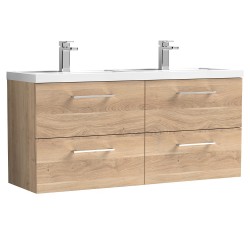 Arno 1200mm Wall Hung 4 Drawer Vanity Unit & Double Polymarble Basin - Bleached Oak