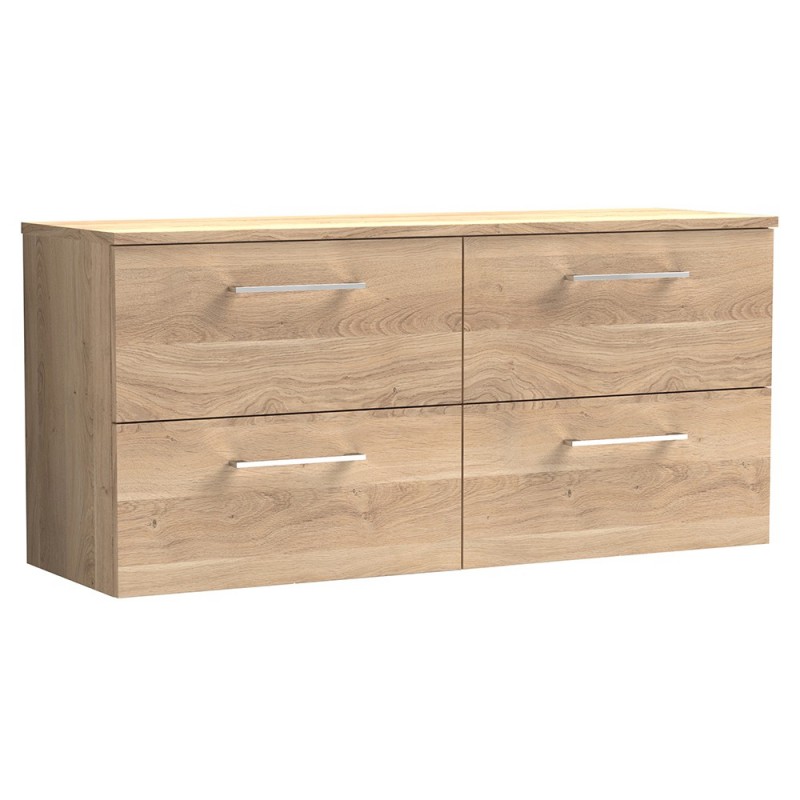 Arno 1200mm Wall Hung 4 Drawer Vanity Unit & Worktop - Bleached Oak Arno 1200mm Wall Hung 4 Drawer Vanity Unit & Worktop - Bleached Oak