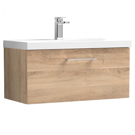 Arno 800mm Wall Hung Single Drawer Vanity Unit & Mid-Edge Ceramic Basin - Bleached Oak