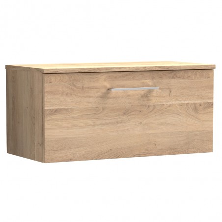 Arno 800mm Wall Hung Single Drawer Vanity Unit & Worktop - Bleached Oak