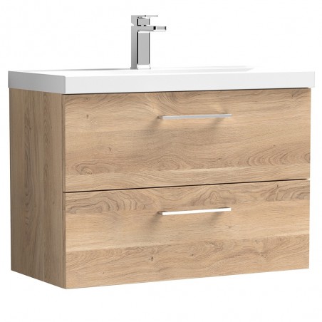 Arno 800mm Wall Hung 2 Drawer Vanity Unit & Thin-Edge Ceramic Basin - Bleached Oak