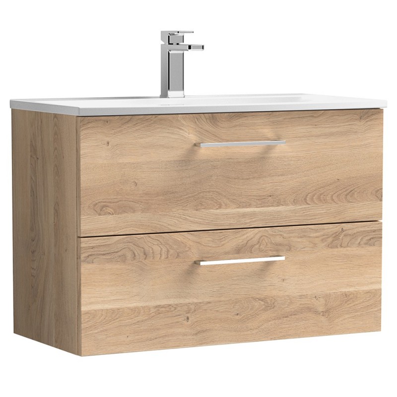 Arno 800mm Wall Hung 2 Drawer Vanity Unit & Curved Ceramic Basin - Bleached Oak Arno 800mm Wall Hung 2 Drawer Vanity Unit & Curved Ceramic Basin - Bleached Oak