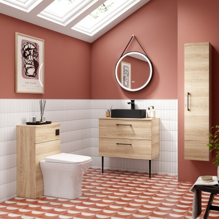 Arno 800mm Wall Hung 2 Drawer Vanity Unit & Worktop - Bleached Oak