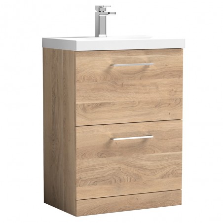 Arno 600mm Freestanding 2 Drawer Vanity Unit & Thin-Edge Ceramic Basin - Bleached Oak