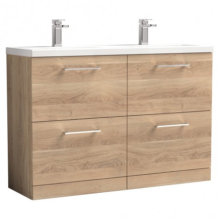 Arno 1200mm Freestanding 4 Drawer Vanity Unit & Double Basin - Bleached Oak