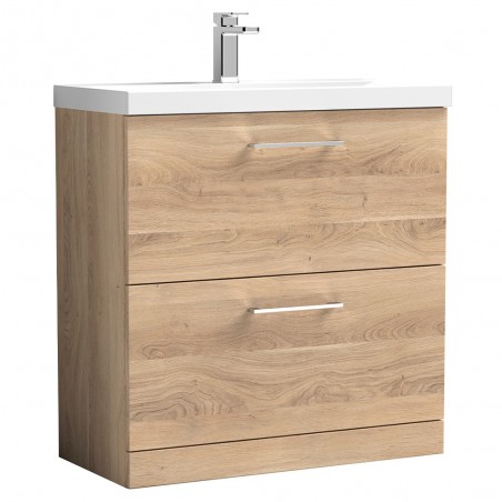 Arno 800mm Freestanding 2 Drawer Vanity Unit & Mid-Edge Ceramic Basin - Bleached Oak