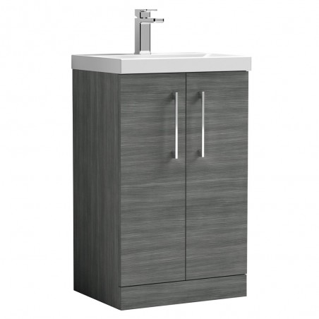 Arno 500mm Freestanding 2 Door Vanity Unit with Mid-Edge Basin - Anthracite Woodgrain