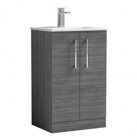 Arno 500mm Freestanding 2 Door Vanity Unit with Minimalist Basin - Anthracite Woodgrain