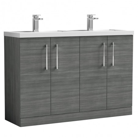 Arno 1200mm Freestanding 4 Door Vanity Unit with Double Polymarble Basin - Anthracite Woodgrain