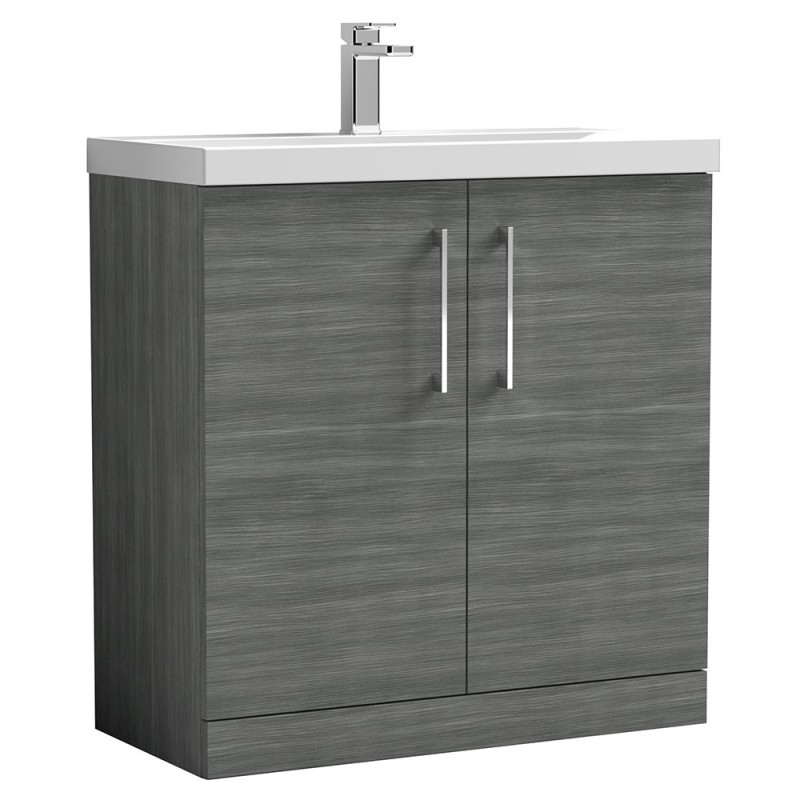 Arno 800mm Freestanding 2 Door Vanity Unit with Mid-Edge Basin - Anthracite Woodgrain Arno 800mm Freestanding 2 Door Vanity Unit with Mid-Edge Basin - Anthracite Woodgrain