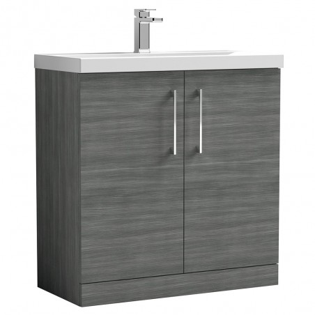 Arno 800mm Freestanding 2 Door Vanity Unit with Mid-Edge Basin - Anthracite Woodgrain