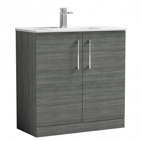 Arno 800mm Freestanding 2 Door Vanity Unit with Minimalist Basin - Anthracite Woodgrain