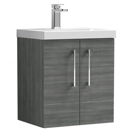 Arno 500mm Wall Hung 2 Door Vanity Unit with Mid-Edge Basin - Anthracite Woodgrain