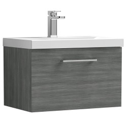 Arno 600mm Wall Hung Single Drawer Vanity Unit with Mid-Edge Basin - Anthracite Woodgrain