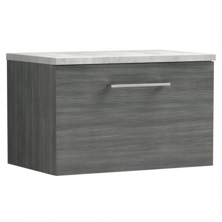 Arno 600mm Wall Hung Single Drawer Vanity Unit with Laminate Top - Anthracite Woodgrain