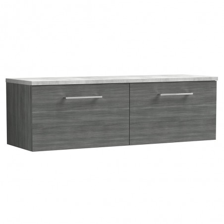 Arno 1200mm Wall Hung 2 Drawer Vanity Unit & Laminate Worktop - Anthracite Woodgrain/Bellato Grey