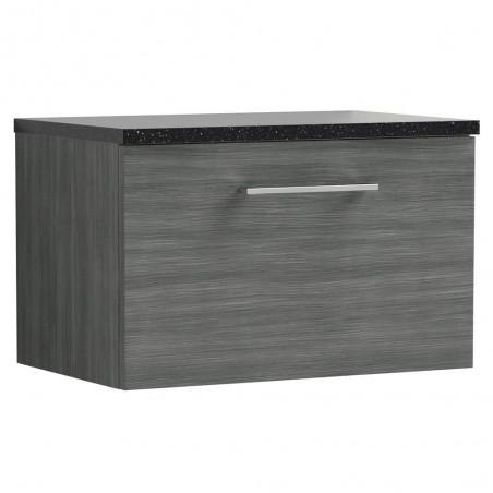 Arno 600mm Wall Hung Single Drawer Vanity Unit with Laminate Top - Anthracite Woodgrain