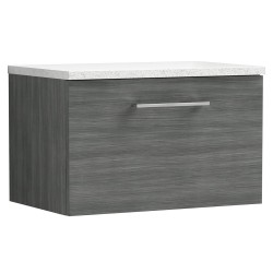 Arno 600mm Wall Hung Single Drawer Vanity Unit with Laminate Top - Anthracite Woodgrain