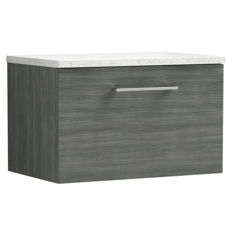 Arno 600mm Wall Hung Single Drawer Vanity Unit with Laminate Top - Anthracite Woodgrain Arno 600mm Wall Hung Single Drawer Vanity Unit with Laminate Top - Anthracite Woodgrain