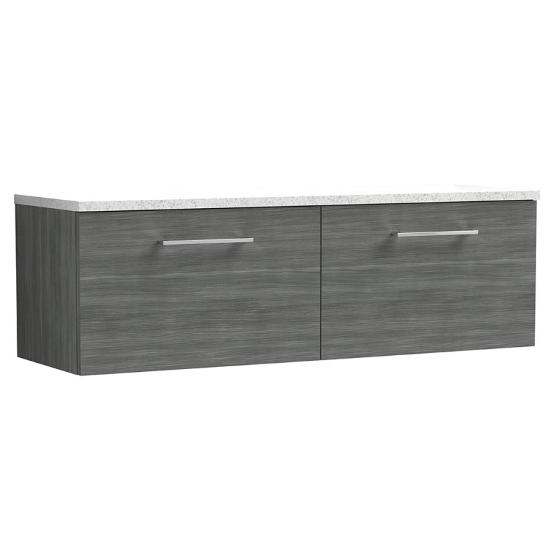 Arno 1200mm Wall Hung 2 Drawer Vanity Unit & Laminate Worktop - Anthracite Woodgrain/Sparkle White Arno 1200mm Wall Hung 2 Drawer Vanity Unit & Laminate Worktop - Anthracite Woodgrain/Sparkle White