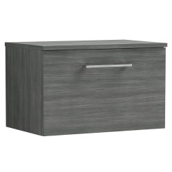 Arno 600mm Wall Hung Single Drawer Vanity Unit with Worktop - Anthracite Woodgrain