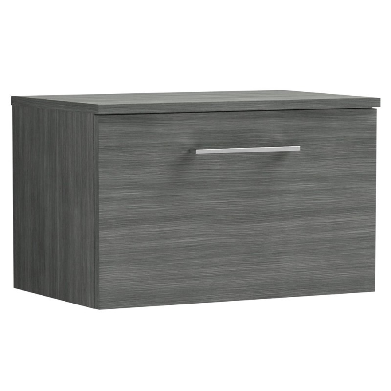 Arno 600mm Wall Hung Single Drawer Vanity Unit with Worktop - Anthracite Woodgrain Arno 600mm Wall Hung Single Drawer Vanity Unit with Worktop - Anthracite Woodgrain