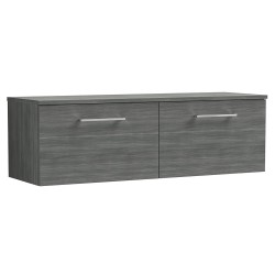 Arno 1200mm Wall Hung 2 Drawer Vanity Unit with Worktop - Anthracite Woodgrain